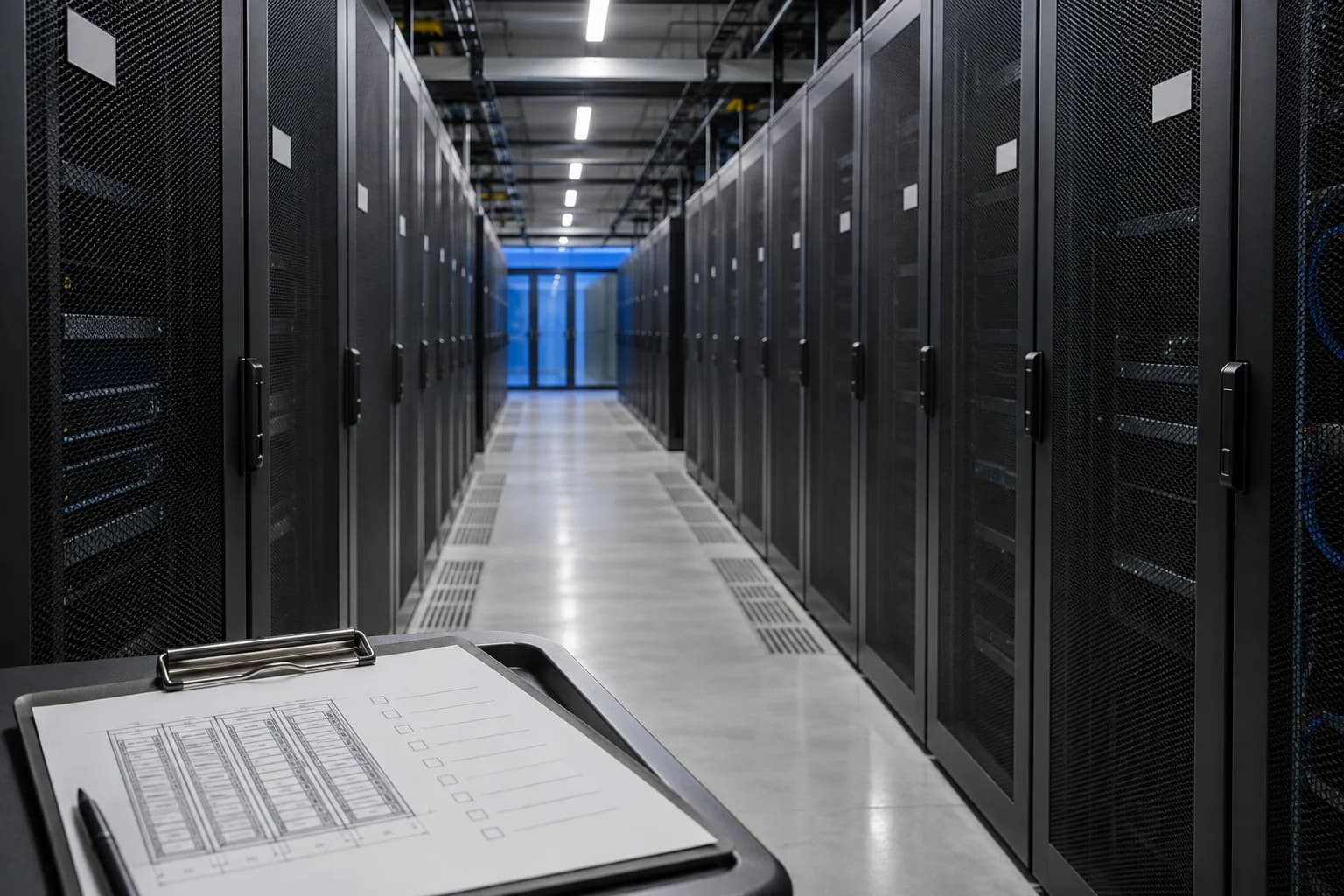 Illustrative data center aisle and audit documentation