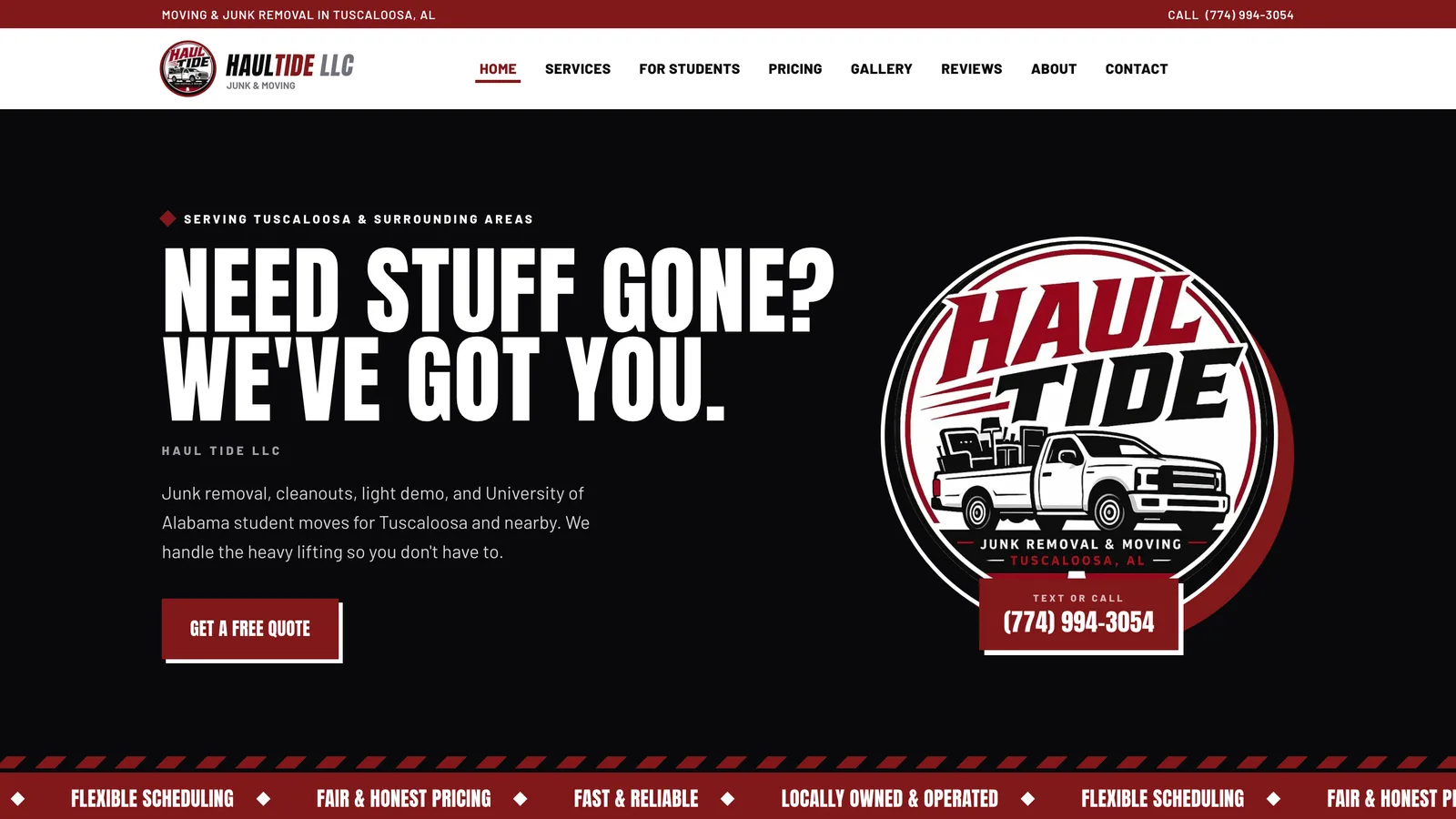 The Haul Tide LLC homepage built by Correll Technologies, with a Get a Free Quote button